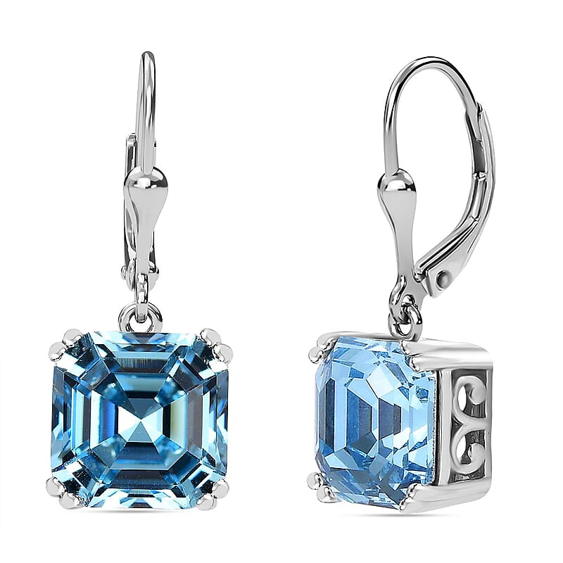 Aquamarine Swarovski Crystal 11.00 ctw Earrings in Rhodium Over Sterling Silver