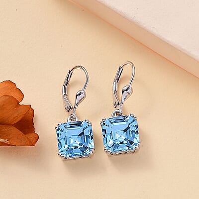 Aquamarine Swarovski Crystal 11.00 ctw Earrings in Rhodium Over Sterling Silver