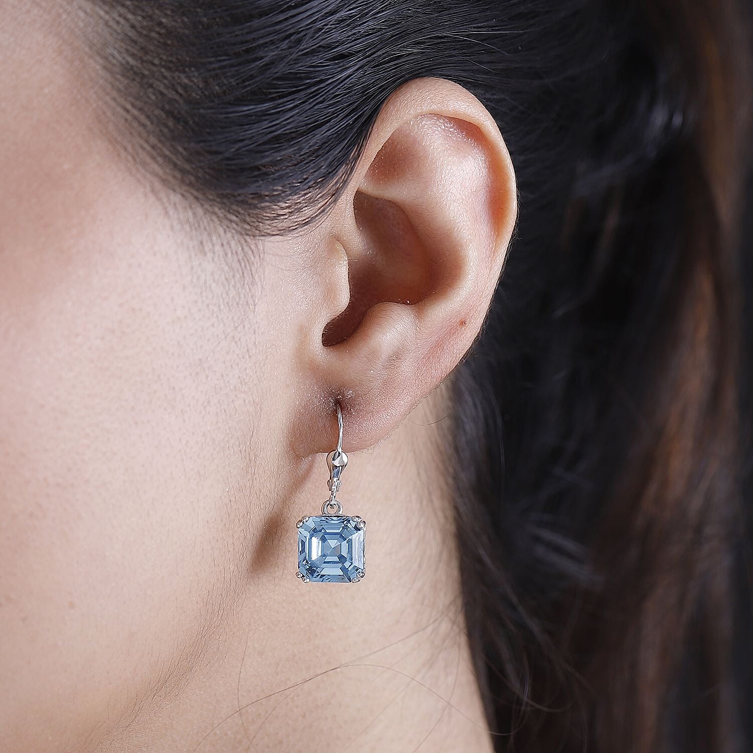 Aquamarine Swarovski Crystal 11.00 ctw Earrings in Rhodium Over Sterling Silver