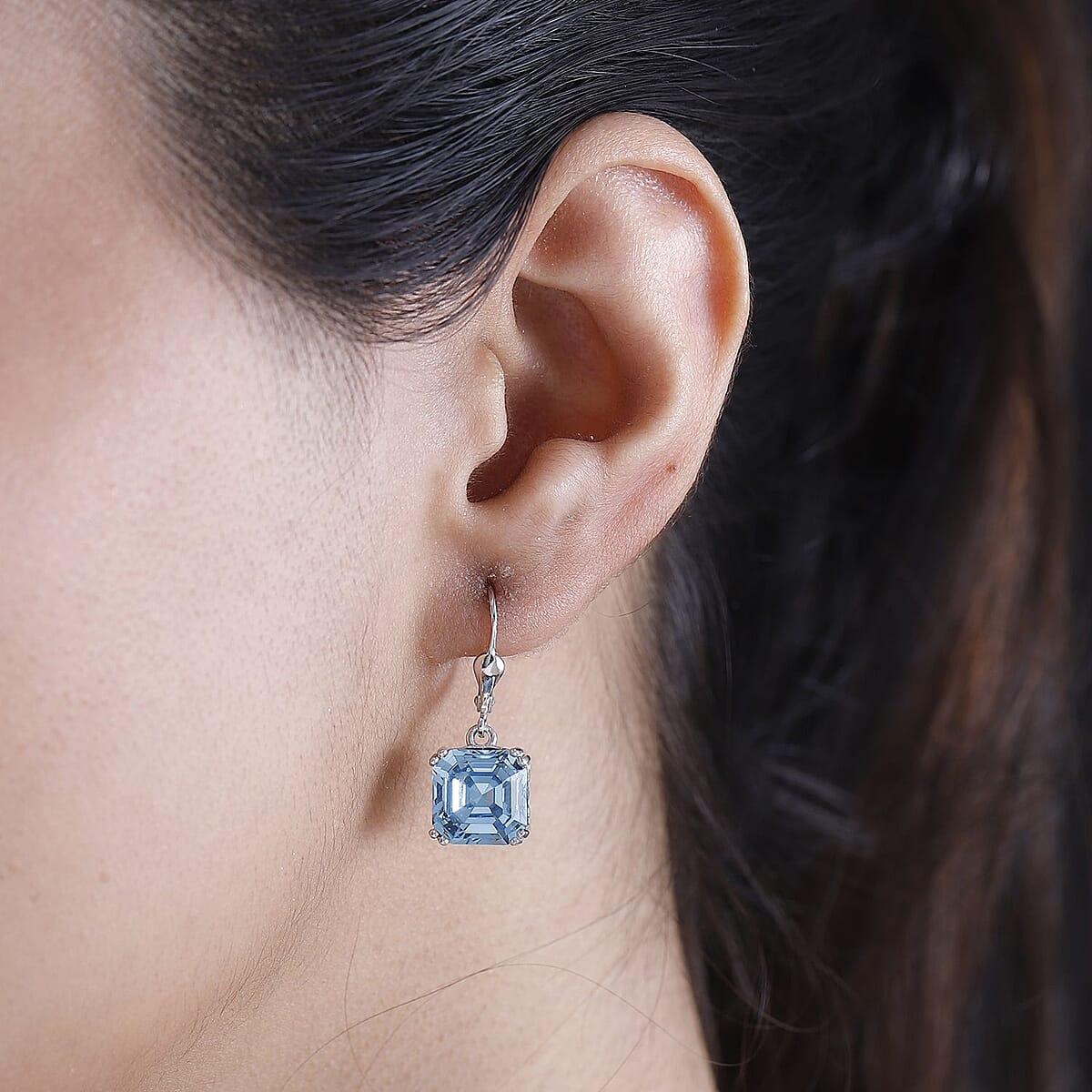 Aquamarine Swarovski Crystal 11.00 ctw Earrings in Rhodium Over Sterling Silver image number 2