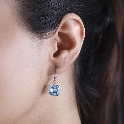 Aquamarine Swarovski Crystal 11.00 ctw Earrings in Rhodium Over Sterling Silver