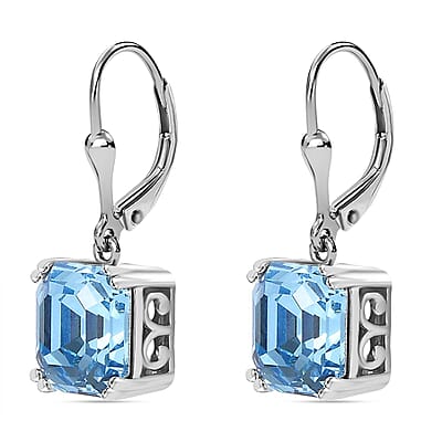 Aquamarine Swarovski Crystal 11.00 ctw Earrings in Rhodium Over Sterling Silver