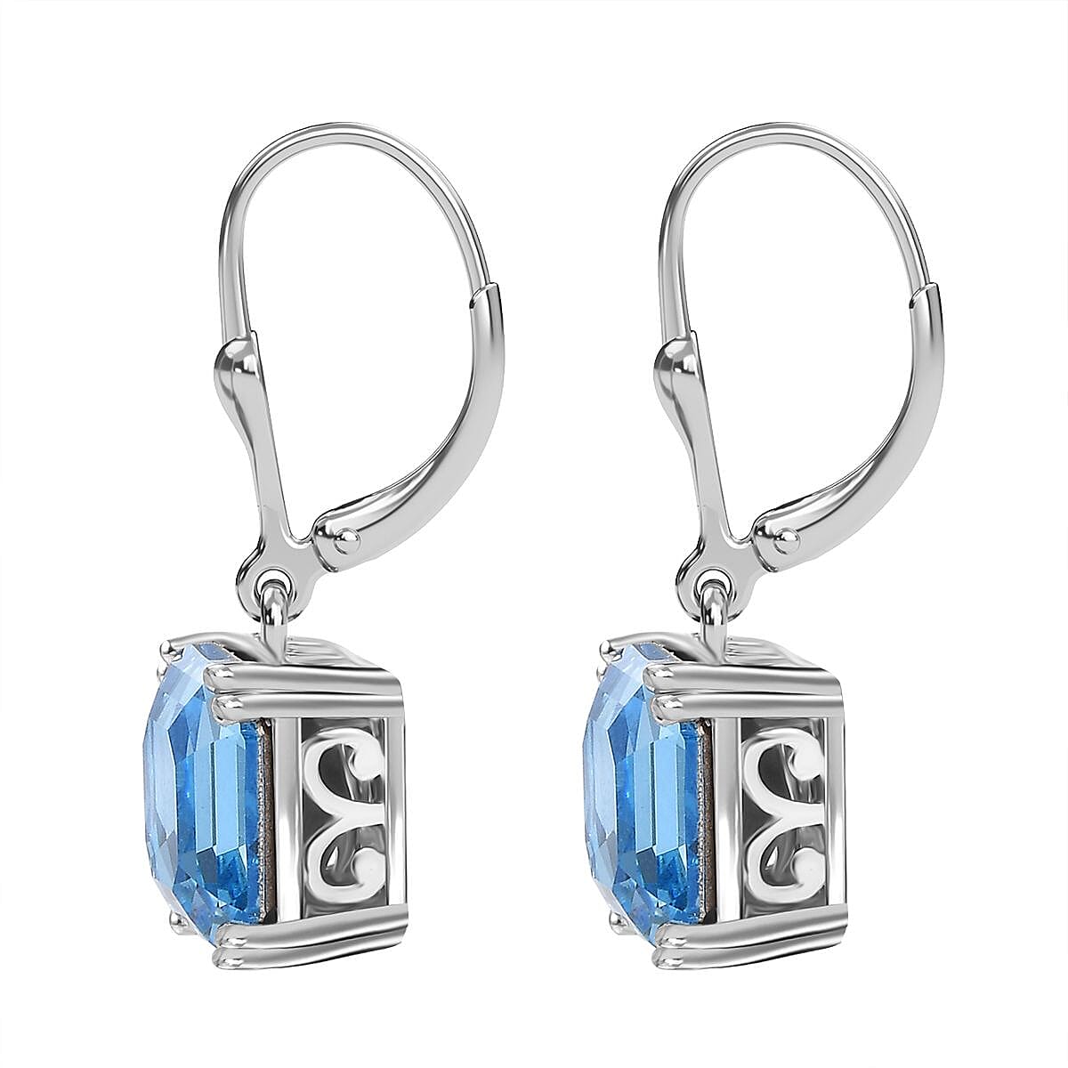 Aquamarine Swarovski Crystal 11.00 ctw Earrings in Rhodium Over Sterling Silver