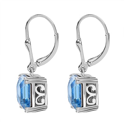 Aquamarine Swarovski Crystal 11.00 ctw Earrings in Rhodium Over Sterling Silver