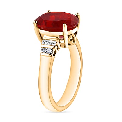 Luxoro Premium Crimson Fire Opal and G-H I1 Diamond 3.40 ctw Ring in 14K Yellow Gold (Size 10.0) 5.8 Grams