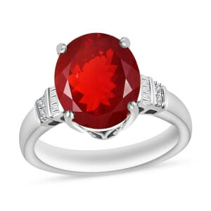 Rhapsody AAAA Crimson Fire Opal and E-F VS2 Diamond 3.40 ctw Ring in 950 Platinum (Size 7.0) 5.90 Grams