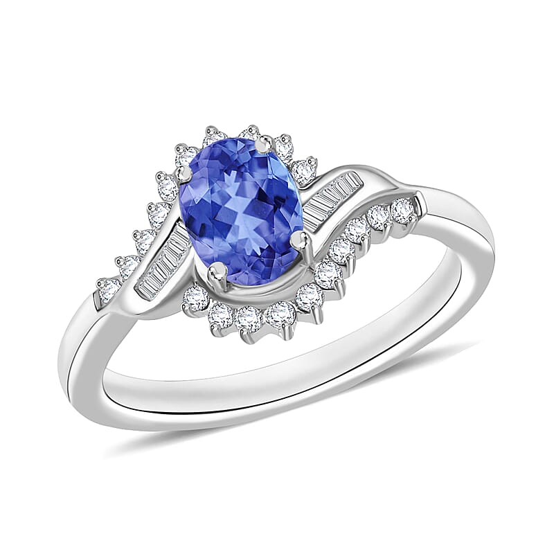Luxoro Premium Tanzanite and G-H I1 Diamond 1.10 ctw Ring in 14K White Gold (Size 10.0) 4.6 Grams