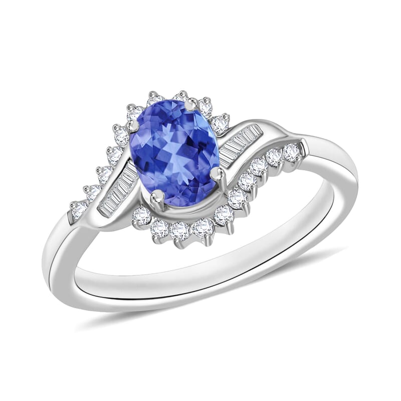 Luxoro Premium Tanzanite and G-H I1 Diamond 1.10 ctw Ring in 14K White Gold (Size 10.5) 4.6 Grams