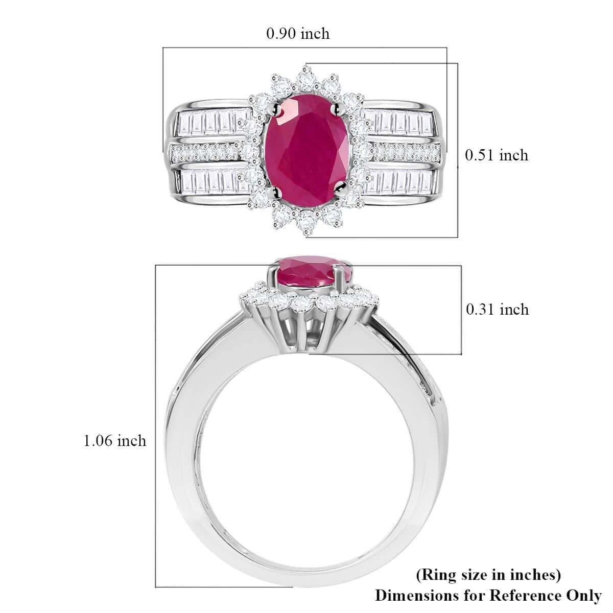 Doorbuster Mozambique Ruby and Moissanite 2.75 ctw Sunburst Ring in Rhodium Over Sterling Silver (Size 10.0) image number 5