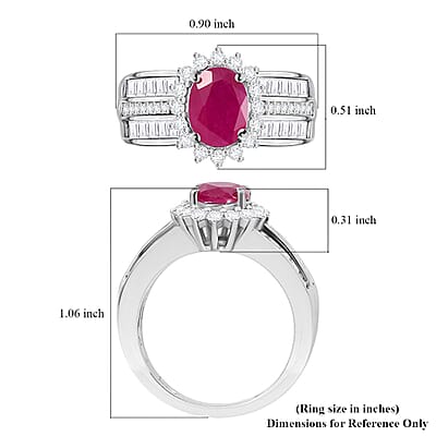 Mozambique Ruby and Moissanite 2.75 ctw Sunburst Ring in Rhodium Over Sterling Silver (Size 10.0)