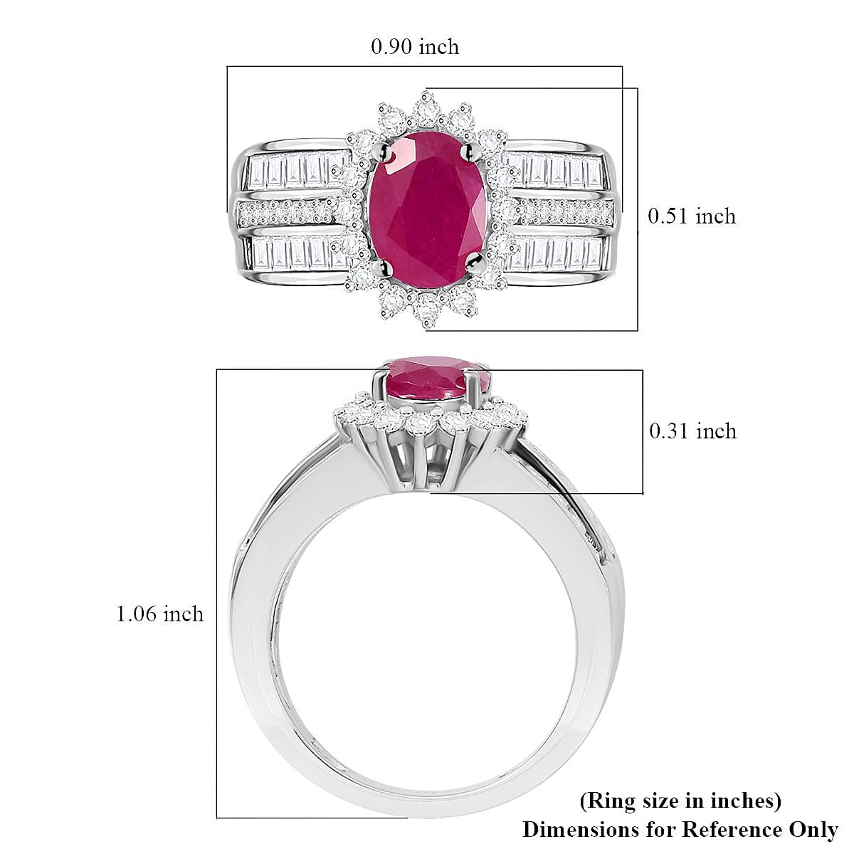 D'Joy Mozambique Ruby and Moissanite 2.75 ctw Sunburst Ring in Rhodium Over Sterling Silver (Size 6.0)