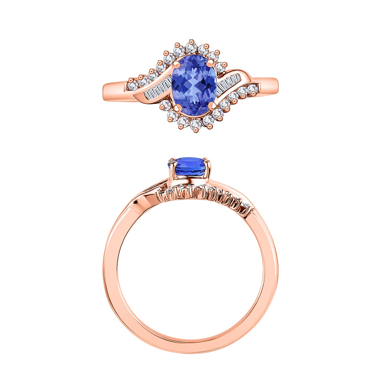 Luxoro Premium Tanzanite and G-H I1 Diamond 1.10 ctw Ring in 14K Rose Gold (Size 10.5) image number 3