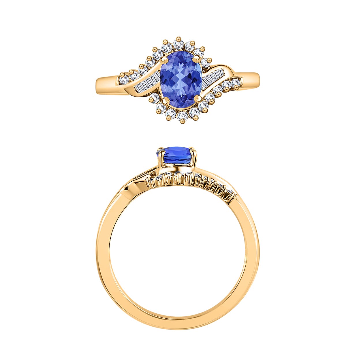 Luxoro Premium Tanzanite and G-H I1 Diamond 1.10 ctw Ring in 14K Yellow Gold (Size 9.0) (Del. in 10-12 Days) image number 3