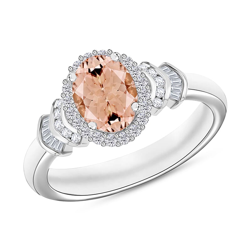 Luxoro Premium Pink Morganite and G-H I1 Diamond 1.66 ctw Ring in 14K White Gold (Size 10) 1