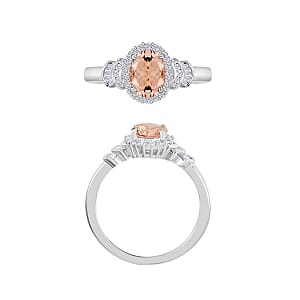 Luxoro Premium Pink Morganite and G-H I1 Diamond 1.66 ctw Ring in 14K White Gold (Size 10) 1 (Del. in 10-12 Days)