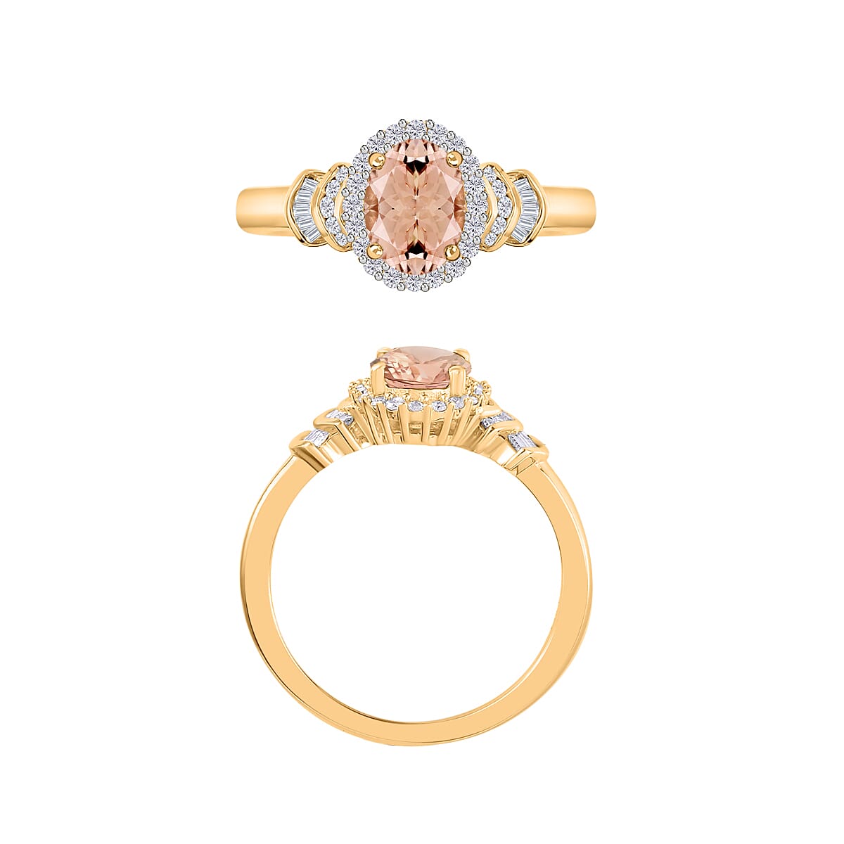 Luxoro Premium Pink Morganite and G-H I1 Diamond 1.66 ctw Ring in 14K Yellow Gold (Size 10.0) image number 3