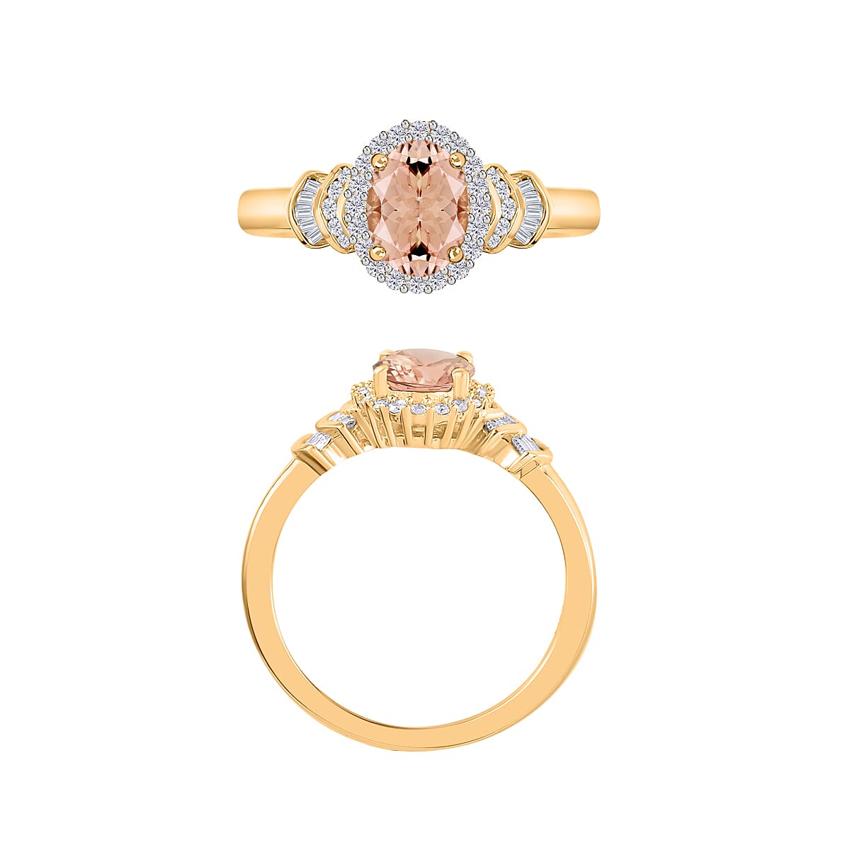 Luxoro Premium Pink Morganite and G-H I1 Diamond 1.66 ctw Ring in 14K Yellow Gold (Size 4.5) image number 3