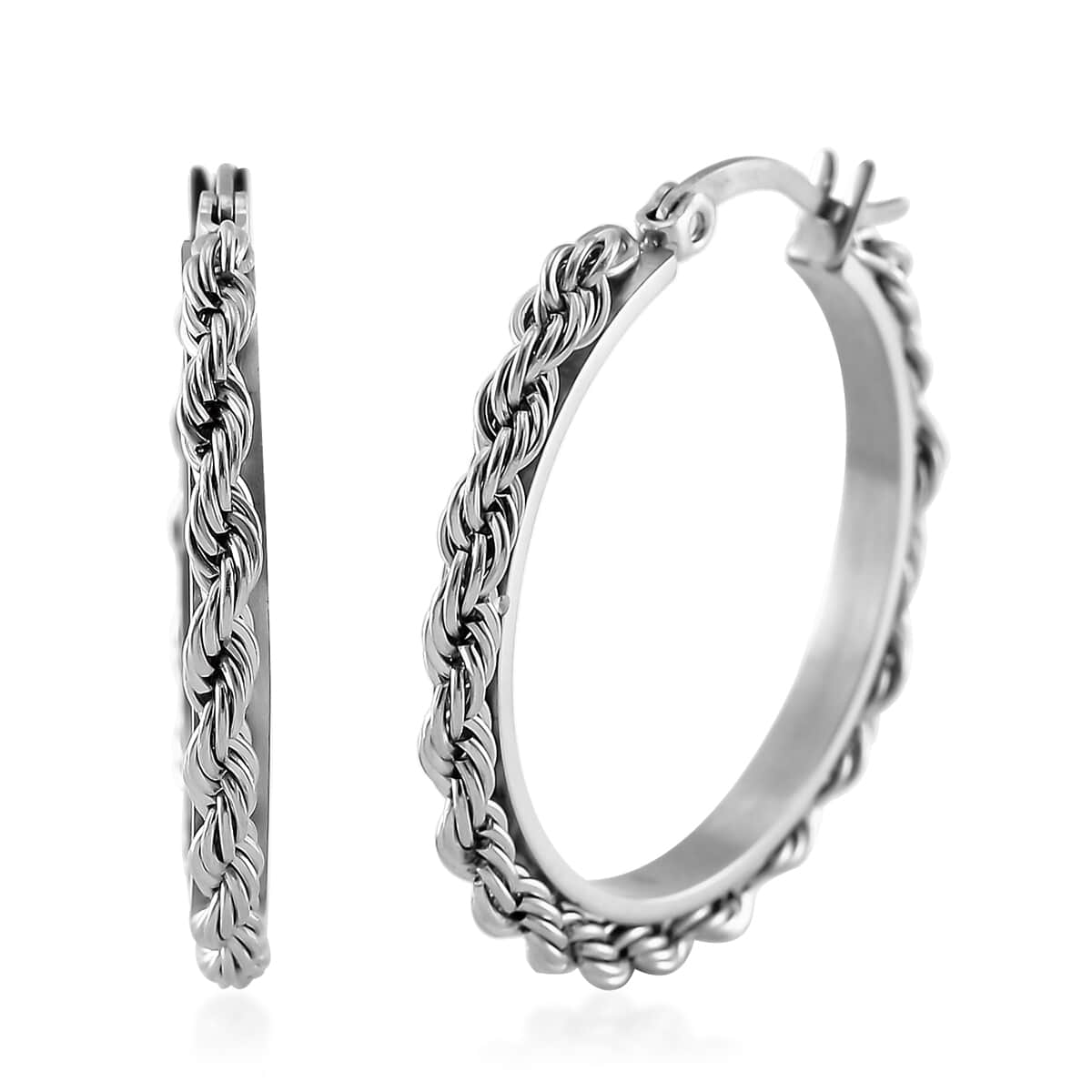 Rope Chain Hoop Earrings in Stainless Steel image number 0