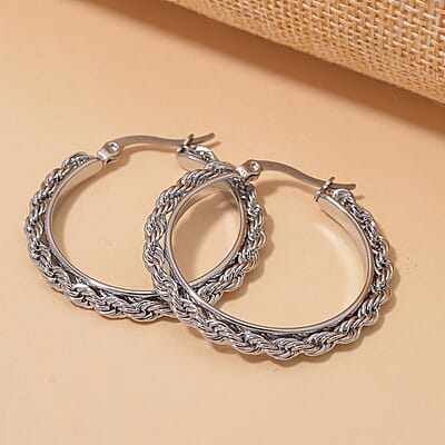 Rope Chain Hoop Earrings in Stainless Steel