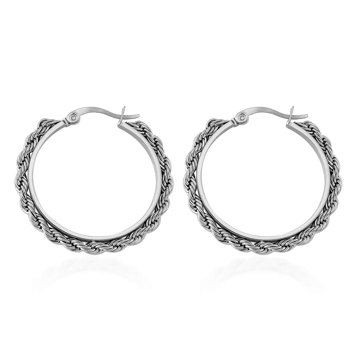 Rope Chain Hoop Earrings in Stainless Steel image number 3