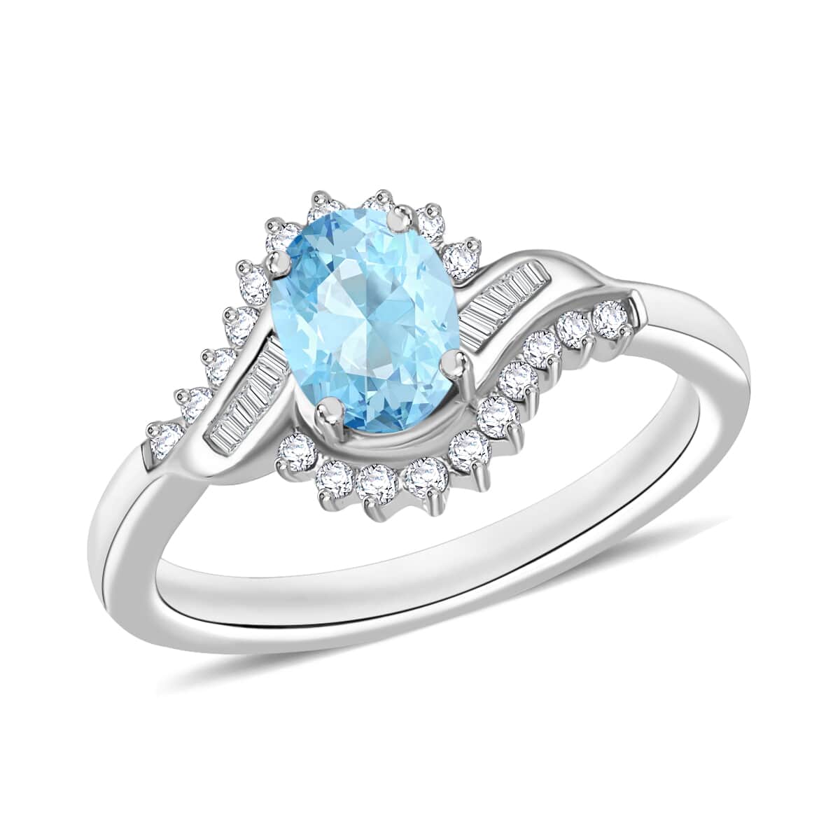 Luxoro Premium Mangoro Aquamarine and G-H I1 Diamond Ring in 14K White Gold (Size 10.0) 1.06 ctw image number 0