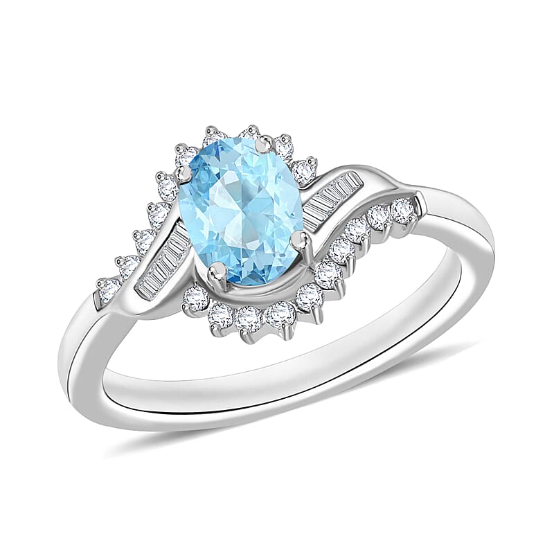 Luxoro Premium Mangoro Aquamarine and G-H I1 Diamond 1.06 ctw Ring in 14K White Gold (Size 10.0) 4.6 Grams