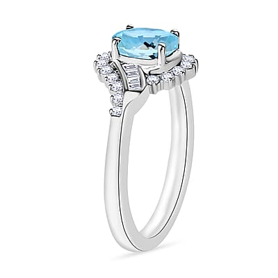 Luxoro Premium Mangoro Aquamarine and G-H I1 Diamond 1.06 ctw Ring in 14K White Gold (Size 10.0) 4.6 Grams
