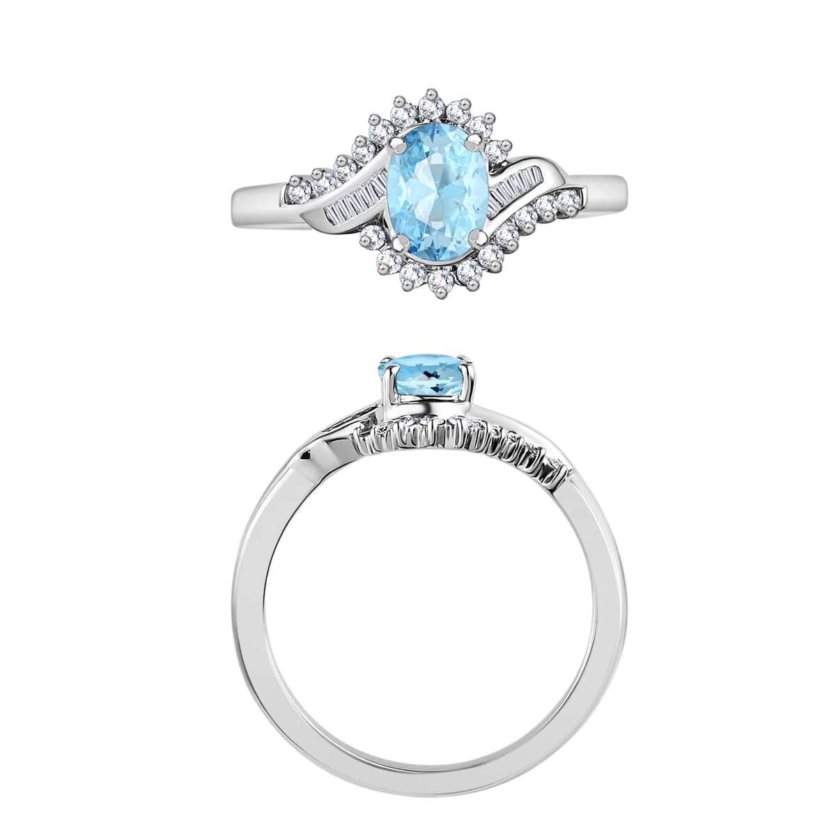 Luxoro Premium Mangoro Aquamarine and G-H I1 Diamond Ring in 14K White Gold (Size 10.0) 1.06 ctw image number 3