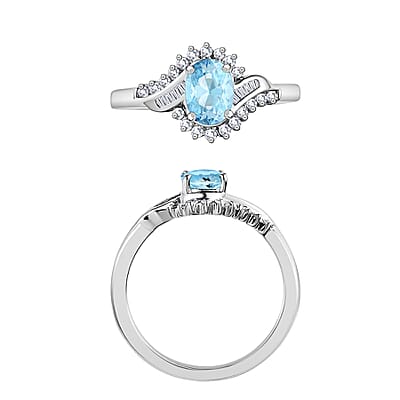 Luxoro Premium Mangoro Aquamarine and G-H I1 Diamond 1.06 ctw Ring in 14K White Gold (Size 10.0) 4.6 Grams