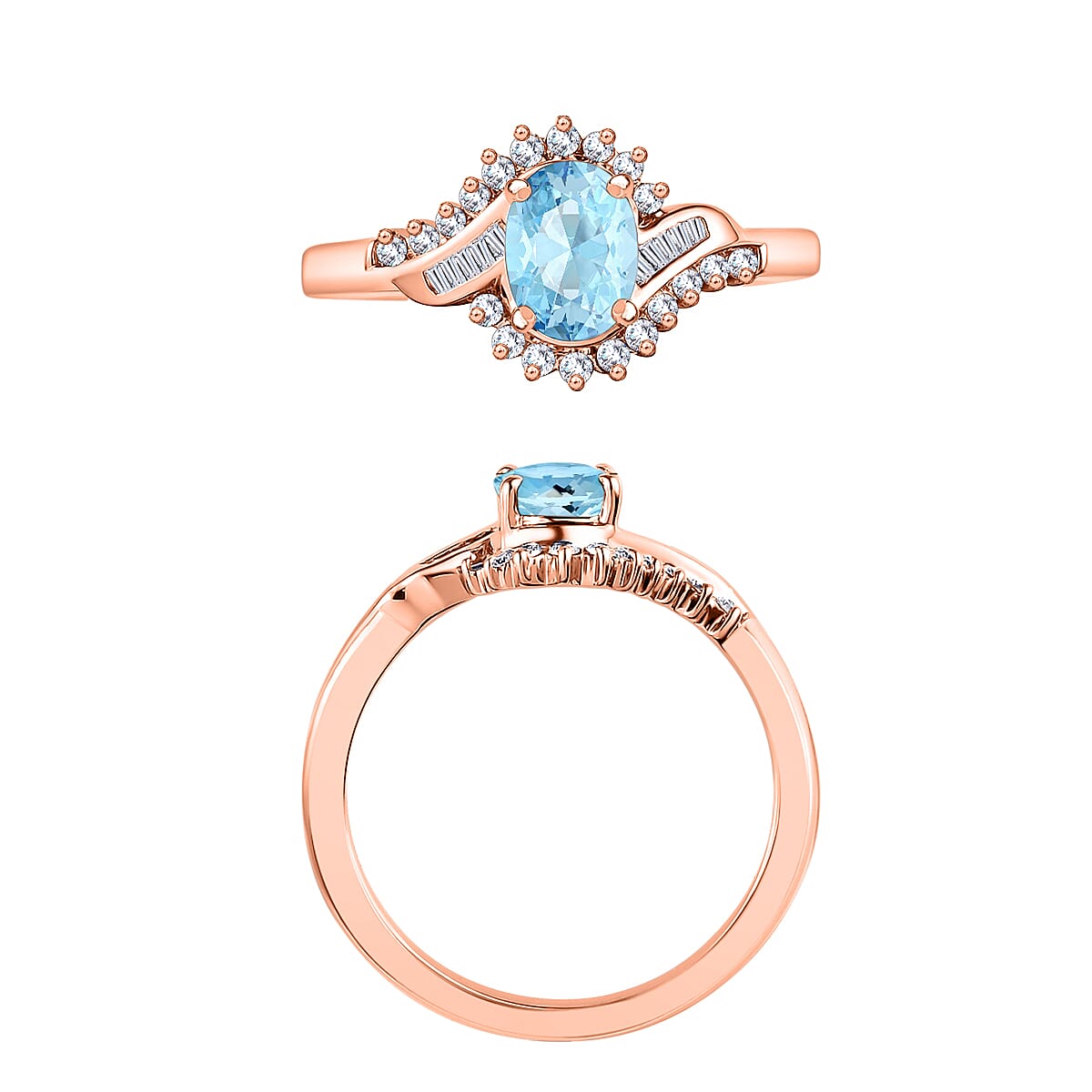 Luxoro Premium Mangoro Aquamarine and G-H I1 Diamond 1.06 ctw Ring in 14K Rose Gold (Size 10.5) (Del. in 10-12 Days) image number 3