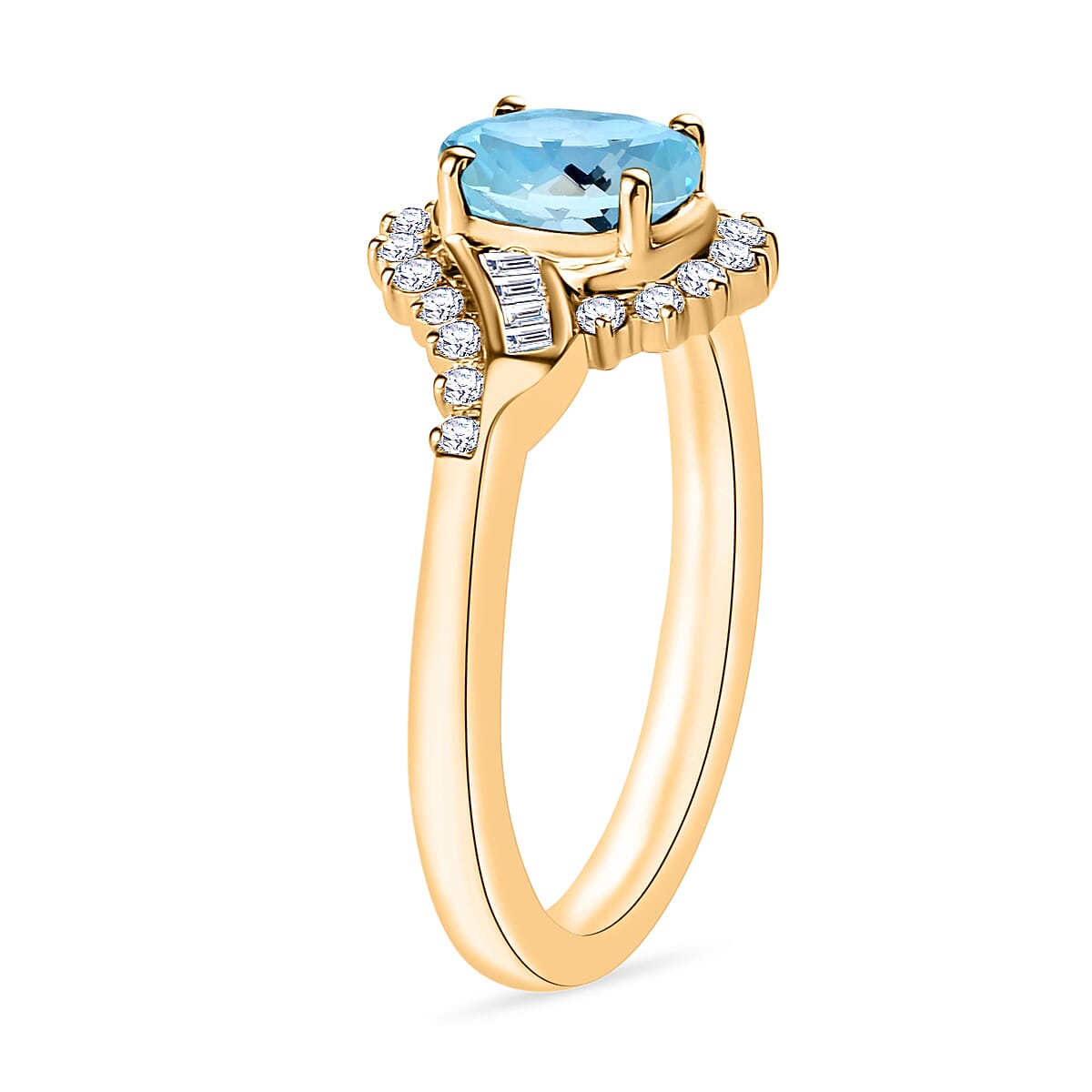 Luxoro Premium Mangoro Aquamarine and G-H I1 Diamond 1.06 ctw Ring in 14K Yellow Gold (Size 10.5) image number 2
