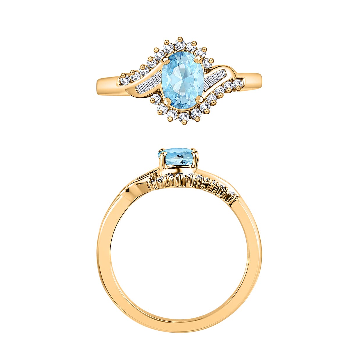 Luxoro Premium Mangoro Aquamarine and G-H I1 Diamond 1.06 ctw Ring in 14K Yellow Gold (Size 10.5) image number 3