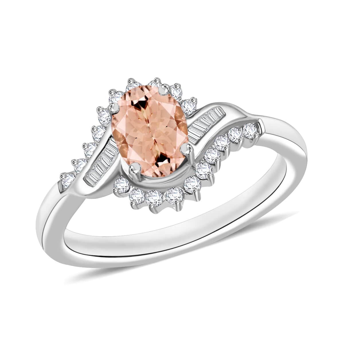 Luxoro Premium Pink Morganite and G-H I1 Diamond 1.06 ctw Ring in 14K White Gold (Size 10.0) image number 0