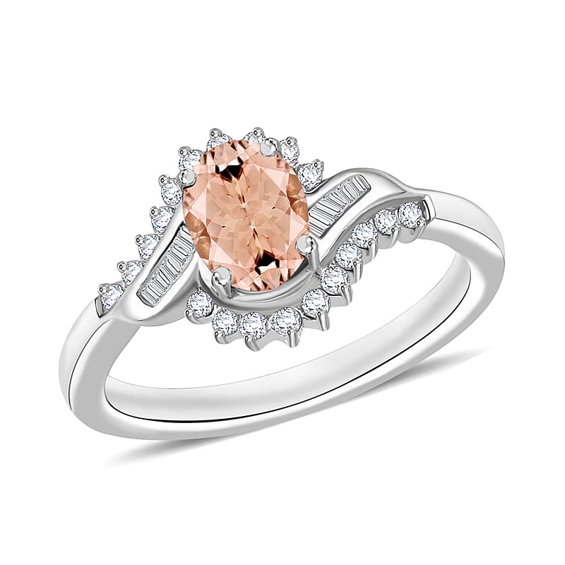 Luxoro Premium Pink Morganite and G-H I1 Diamond 1.06 ctw Ring in 14K White Gold (Size 10.0) 4.6 Grams