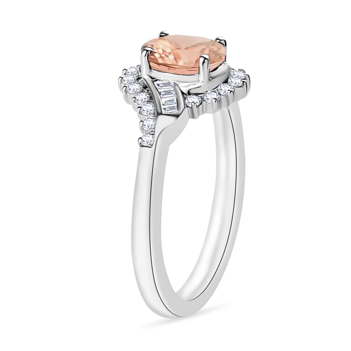 Luxoro Premium Pink Morganite and G-H I1 Diamond 1.06 ctw Ring in 14K White Gold (Size 10.0) image number 2