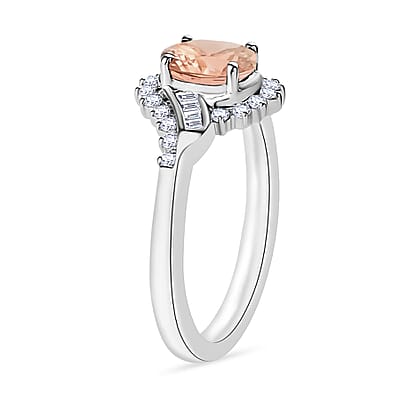 Luxoro Premium Pink Morganite and G-H I1 Diamond 1.06 ctw Ring in 14K White Gold (Size 10.0) 4.6 Grams