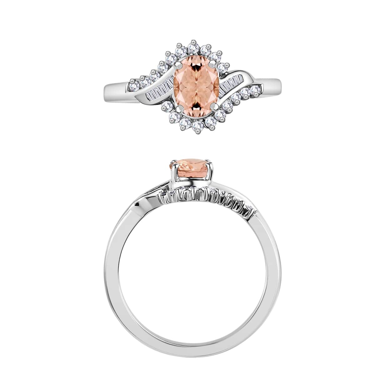 Luxoro Premium Pink Morganite and G-H I1 Diamond 1.06 ctw Ring in 14K White Gold (Size 10.0) image number 3