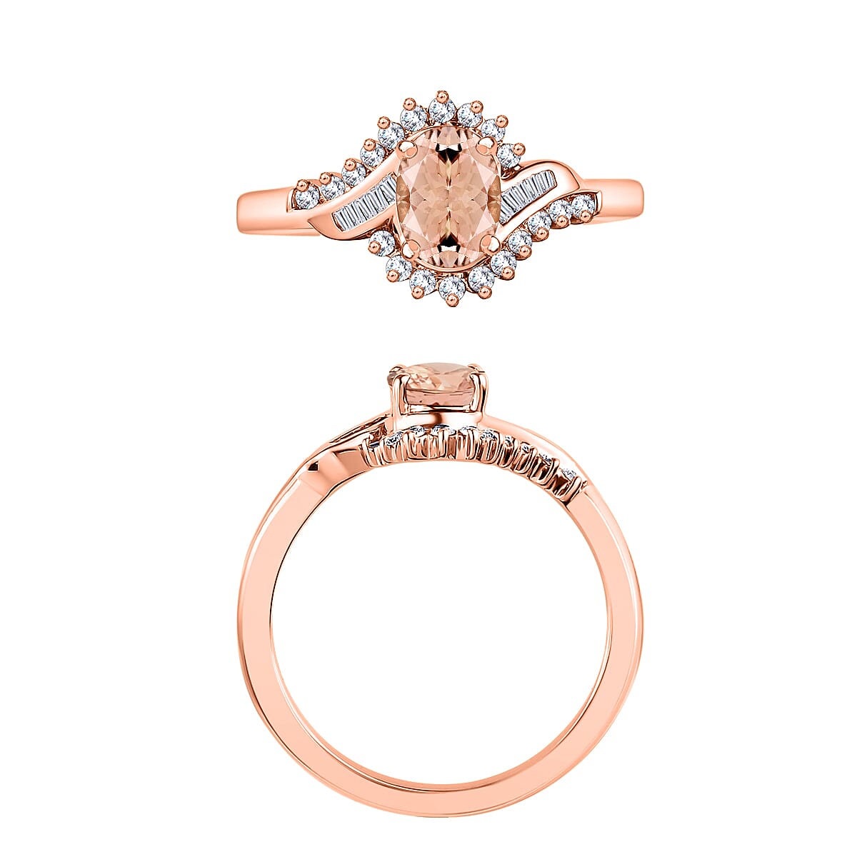 Luxoro Premium Pink Morganite and G-H I1 Diamond 1.06 ctw Ring in 14K Rose Gold (Size 8.5) image number 3