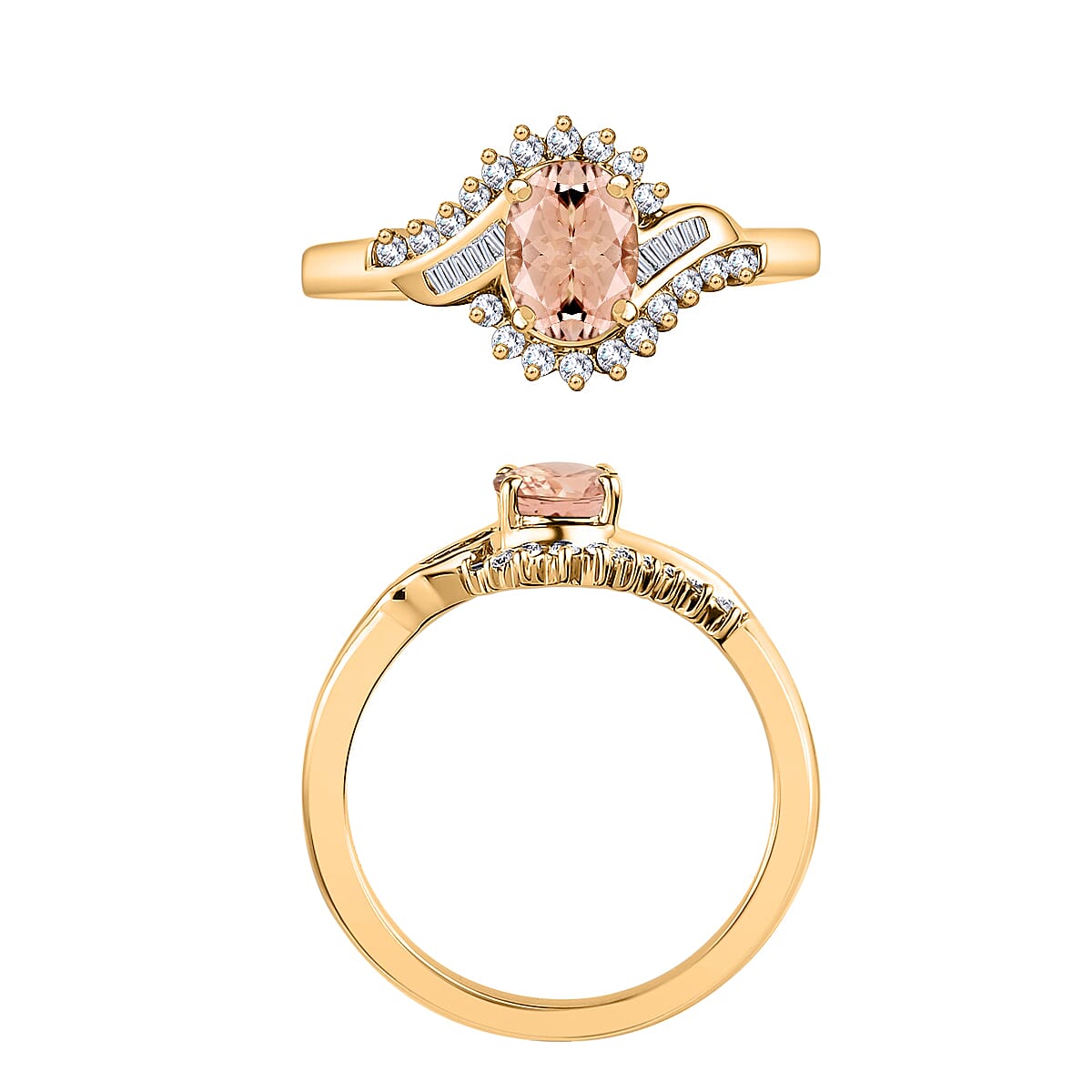 Luxoro Premium Pink Morganite and G-H I1 Diamond 1.06 ctw Ring in 14K Yellow Gold (Size 11.5) (Del. in 10-12 Days) image number 3