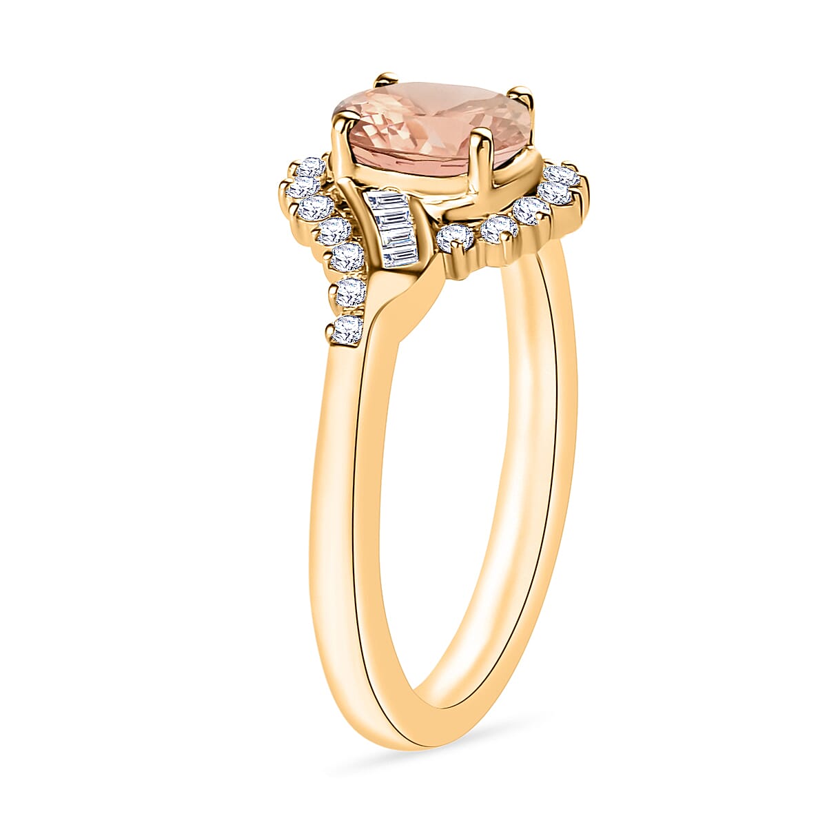 Luxoro Premium Pink Morganite and G-H I1 Diamond 1.06 ctw Ring in 14K Yellow Gold (Size 4.5) image number 2