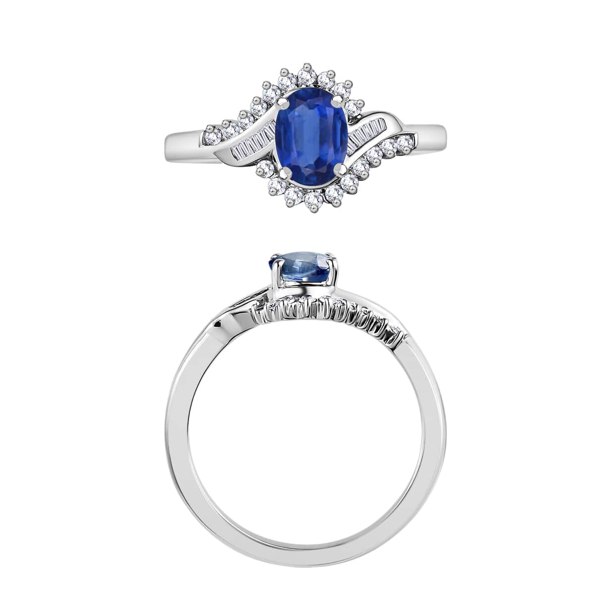 Luxoro Premium Kanchanaburi Blue Sapphire and G-H I1 Diamond Ring in 14K White Gold (Size 10) 1.25 ctw image number 3