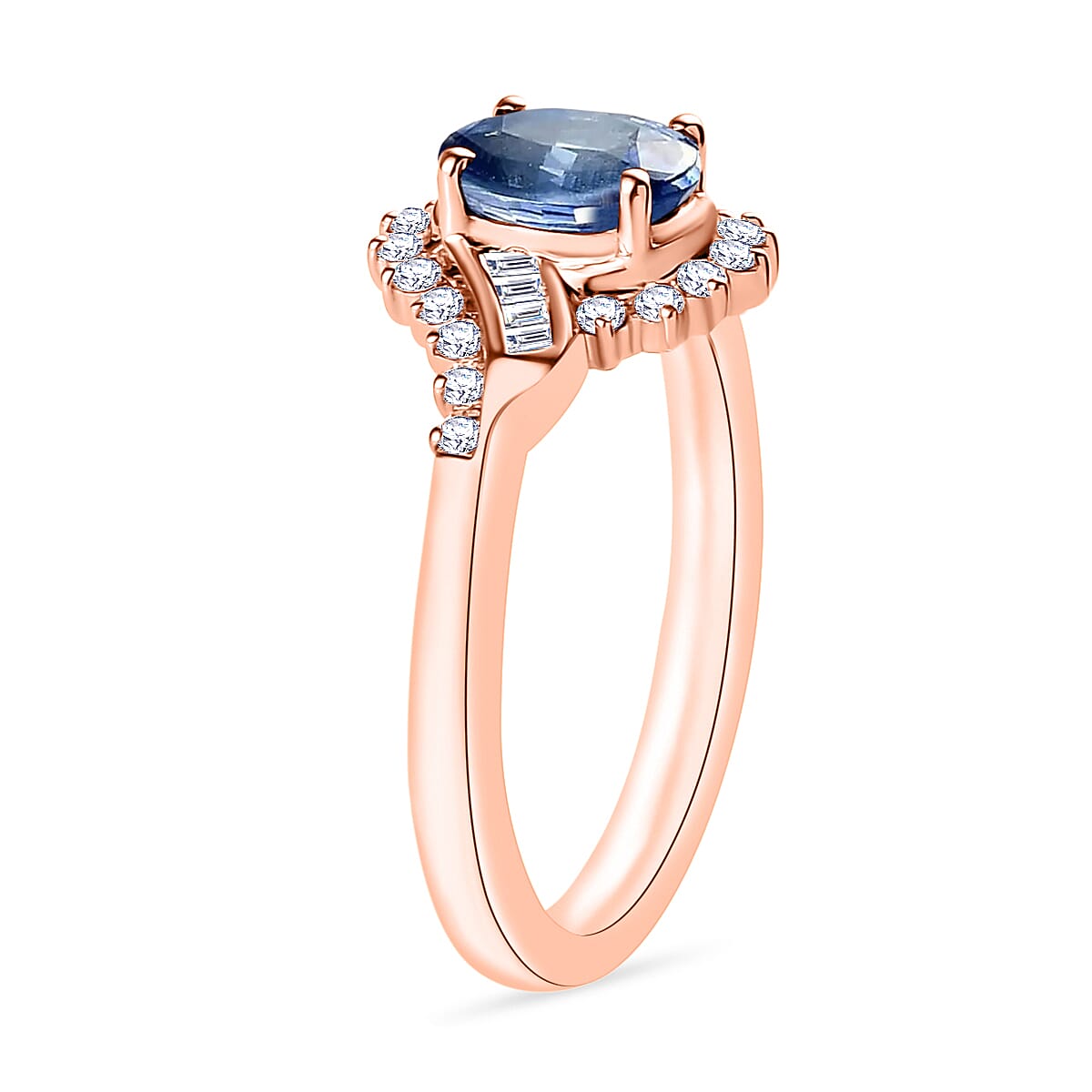 Luxoro Premium Kanchanaburi Blue Sapphire and G-H I1 Diamond 1.25 ctw Ring in 14K Rose Gold (Size 7.0) image number 2