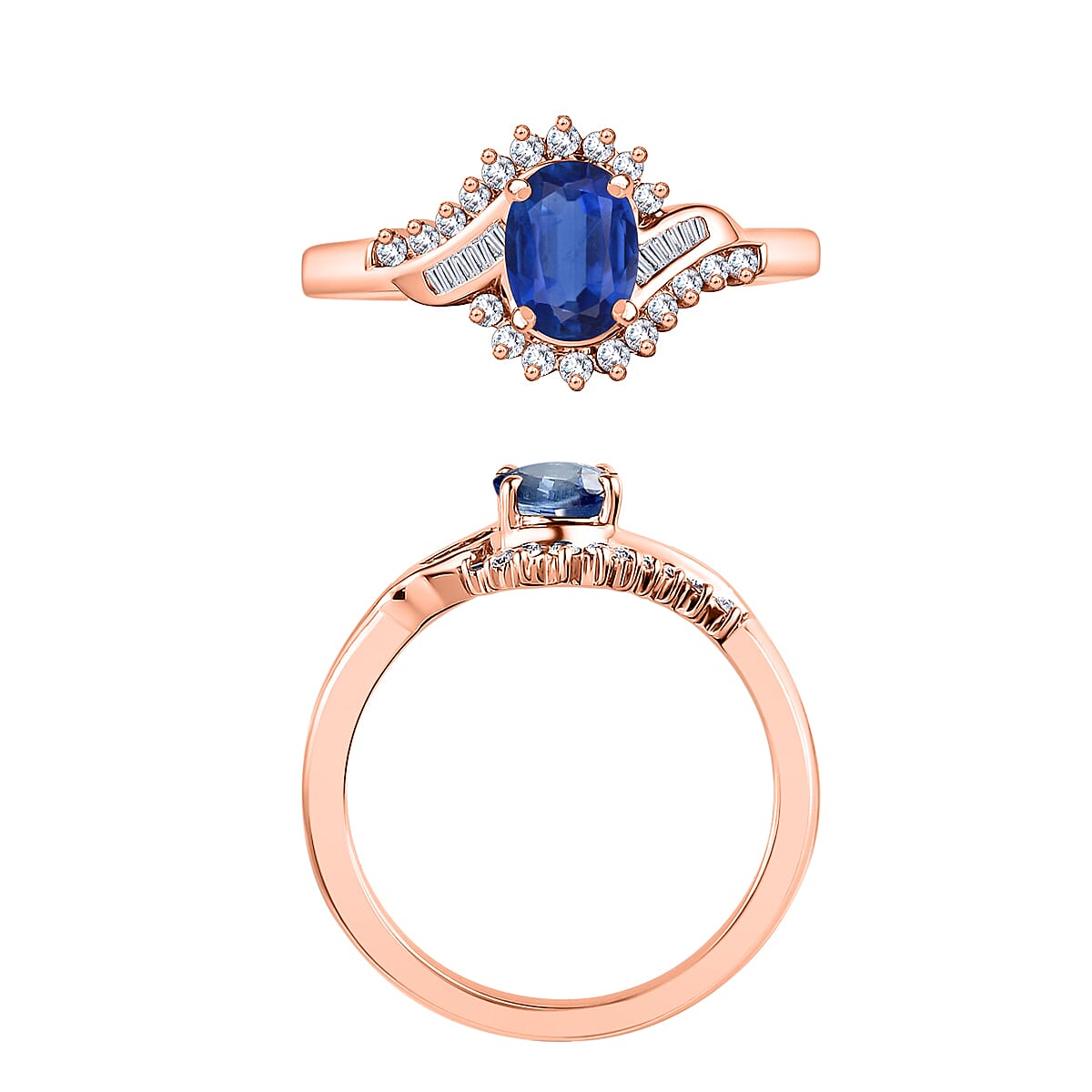 Luxoro Premium Kanchanaburi Blue Sapphire and G-H I1 Diamond 1.25 ctw Ring in 14K Rose Gold (Size 7.0) image number 3