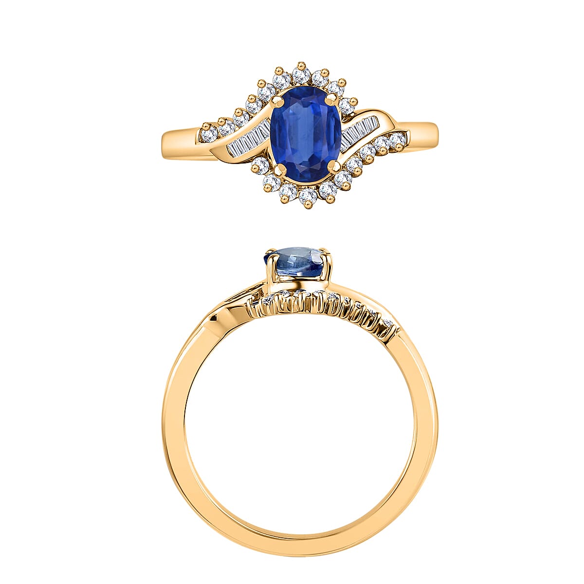 Luxoro Premium Kanchanaburi Blue Sapphire and G-H I1 Diamond 1.25 ctw Ring in 14K Yellow Gold (Size 6.5) image number 3