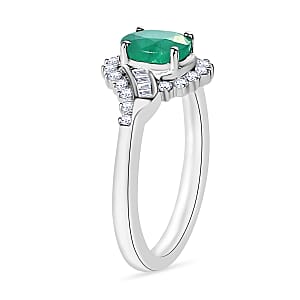 Luxoro Premium Kagem Zambian Emerald and G-H I1 Diamond 1.10 ctw Ring in 14K White Gold (Size 10.0) (Del. in 10-12 Days)