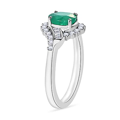 Luxoro Premium Kagem Zambian Emerald and G-H I1 Diamond 1.10 ctw Ring in 14K White Gold (Size 10.0) 4.6 Grams