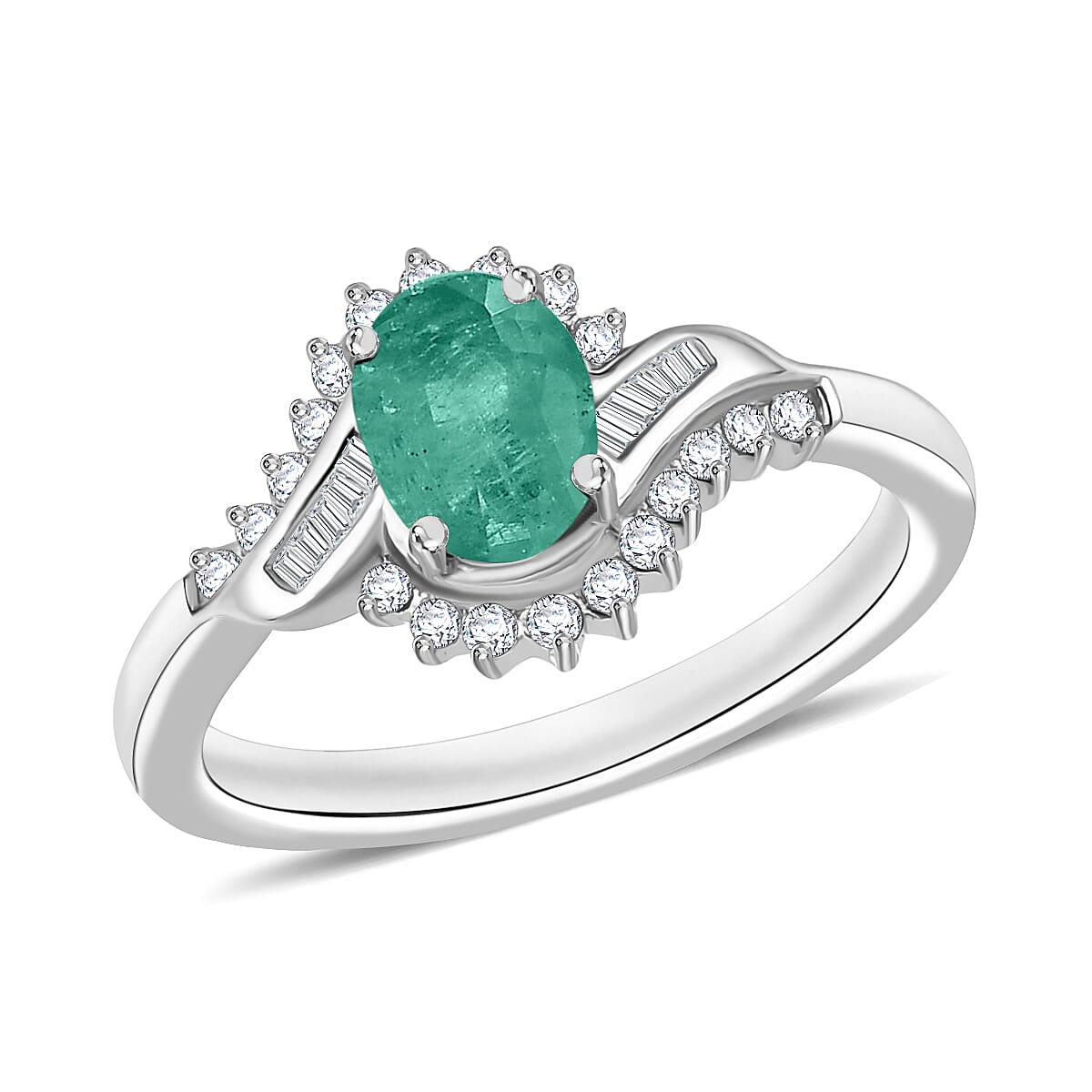 Luxoro Premium Kagem Zambian Emerald and G-H I1 Diamond 1.10 ctw Ring in 14K White Gold (Size 10.5) 4.6 Grams