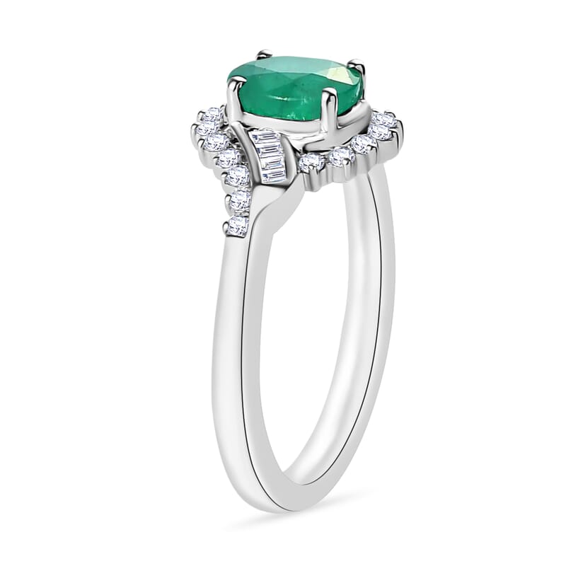 Luxoro Premium Kagem Zambian Emerald and G-H I1 Diamond 1.10 ctw Ring in 14K White Gold (Size 10.5) 4.6 Grams