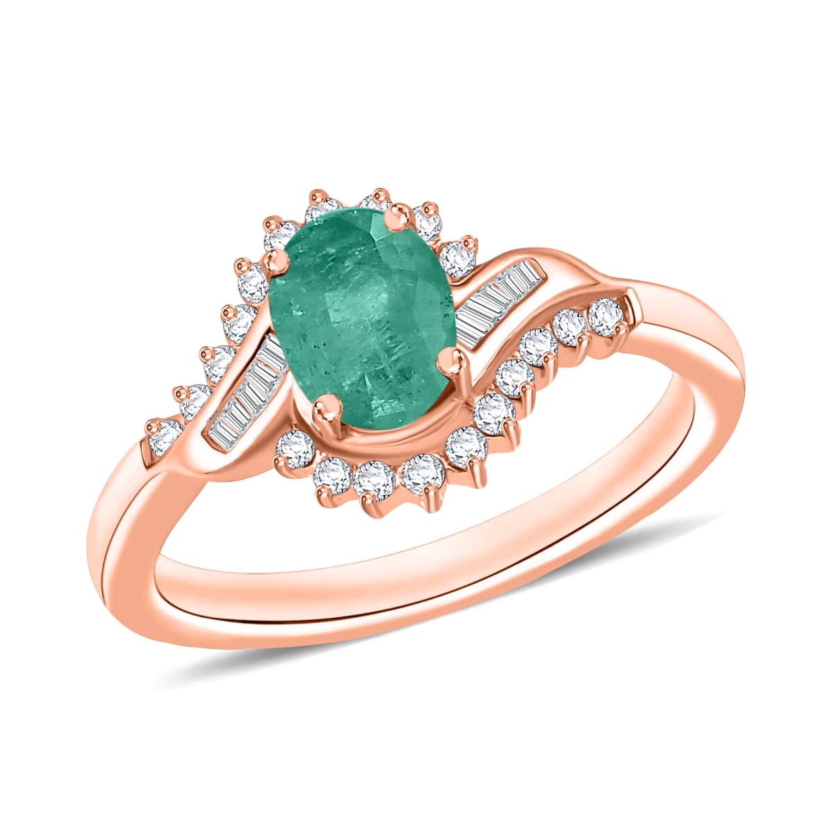 Luxoro Premium Kagem Zambian Emerald and G-H I1 Diamond 1.10 ctw Ring in 14K Rose Gold (Size 10.0) image number 0