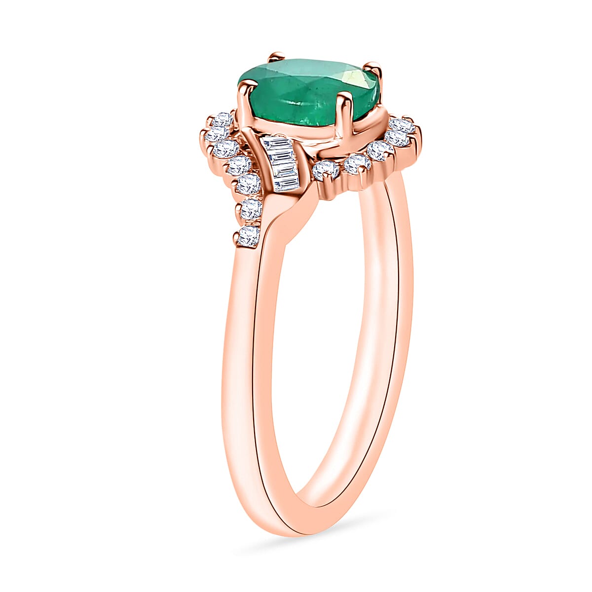 Luxoro Premium Kagem Zambian Emerald and G-H I1 Diamond 1.10 ctw Ring in 14K Rose Gold (Size 6.5) (Del. in 10-12 Days) image number 2